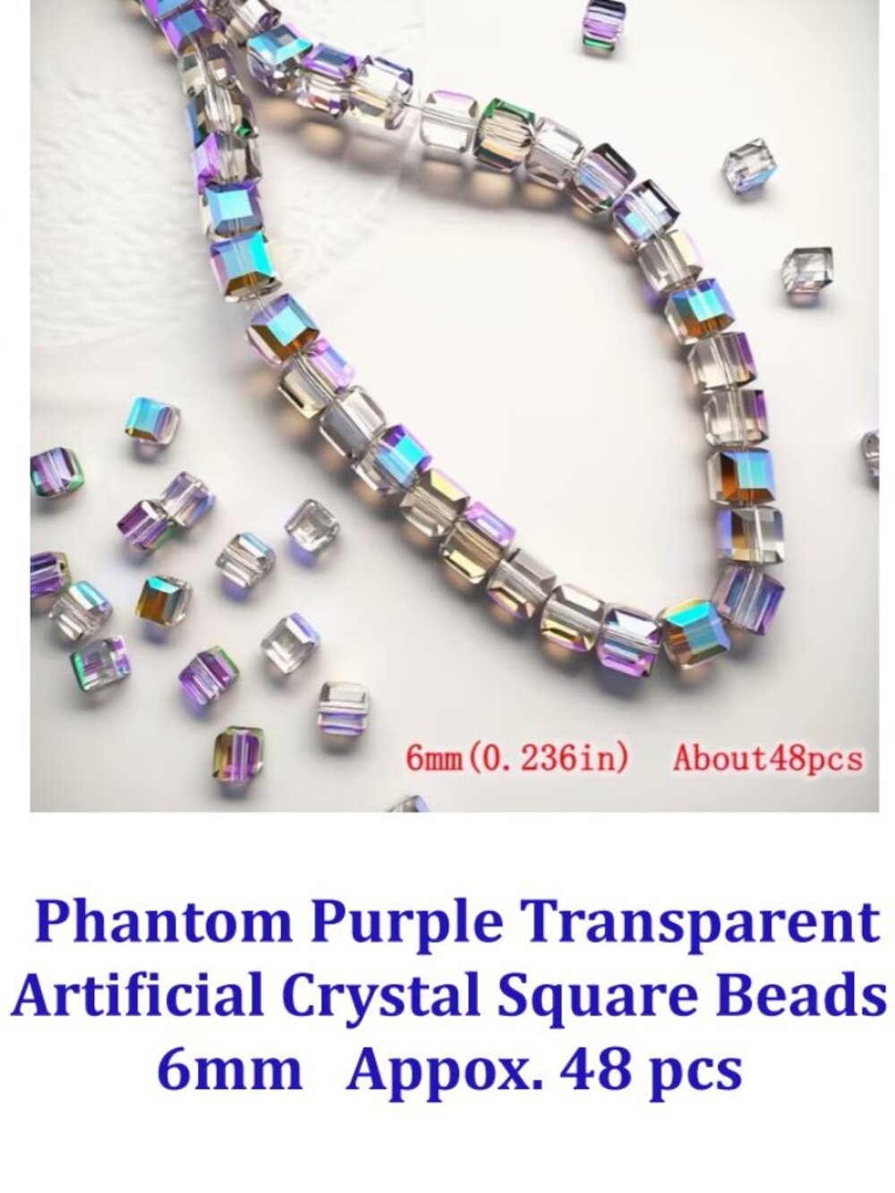 Phantom Purple Transparent Artificial Crystal Square Beads 6mm  Approx. 48 pcs